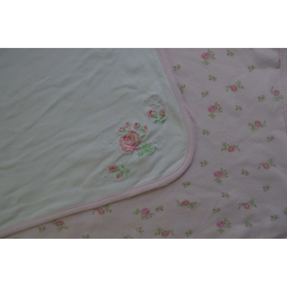 First Impressions Baby Blanket Pink Rose Floral White Green Security Lovey